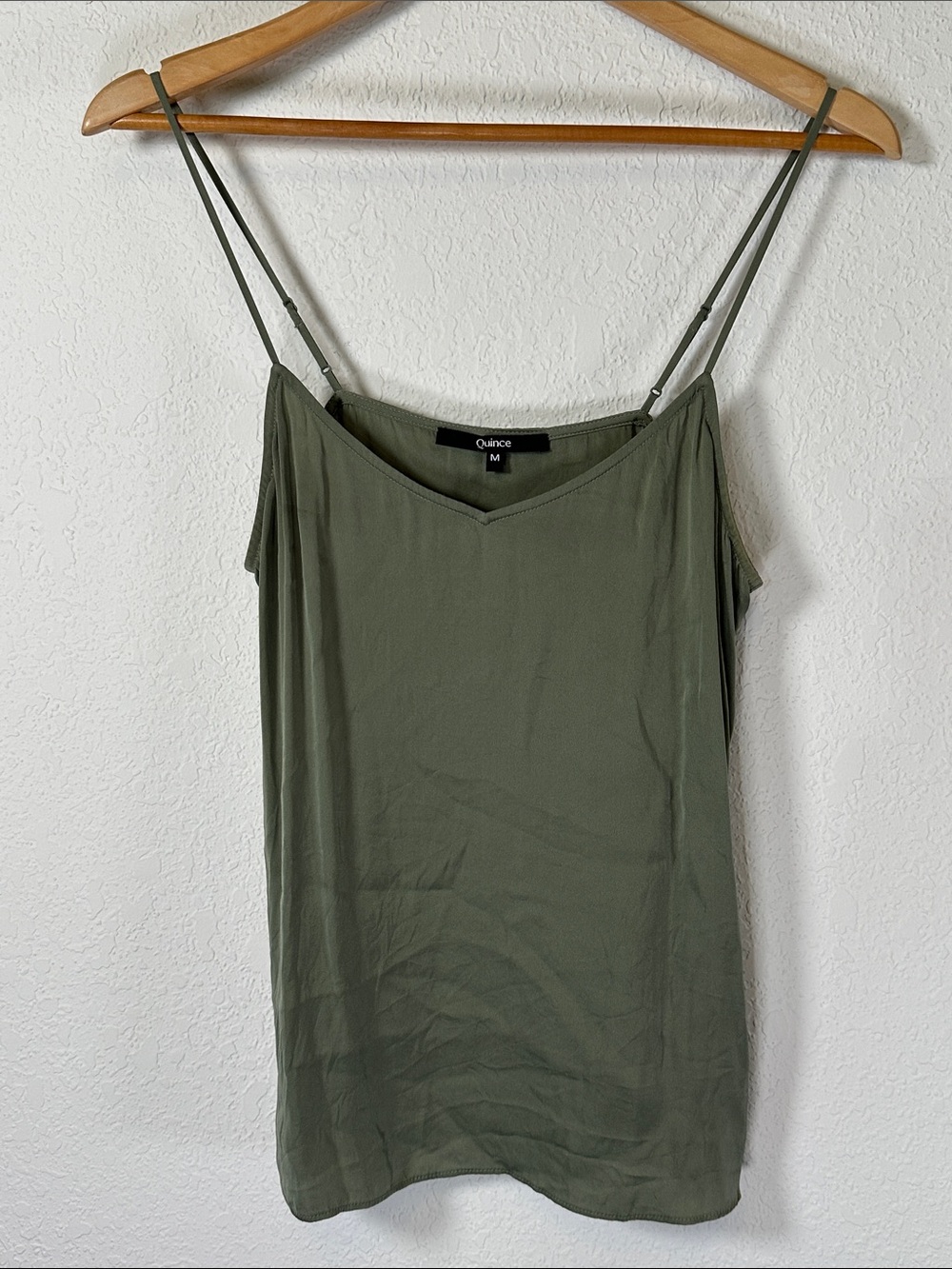 Quince Olive Green Silk Blend Spaghetti Strap Camisole